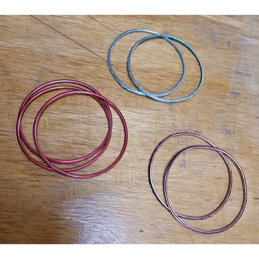 Set Of Bangle Bracelets Red Multi Color Turquoise Coppery Retro 80s 90s